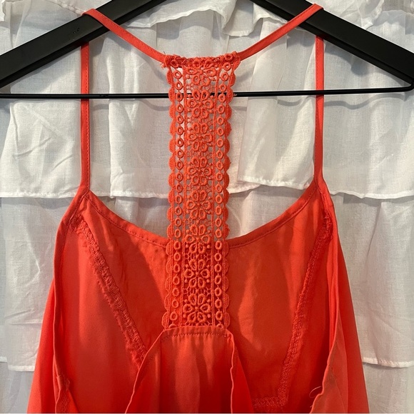 Peach Lightweight Lace T Back Tank Top - Size Small - Picture 5 of 8